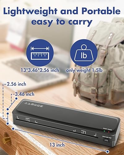 Miniatura 7 de Laminadora A3 Máquina laminadora de 70 segundos de calentamiento rápido, laminador frío y térmico de 13 pulgadas con 20 hojas de laminación, máquina
