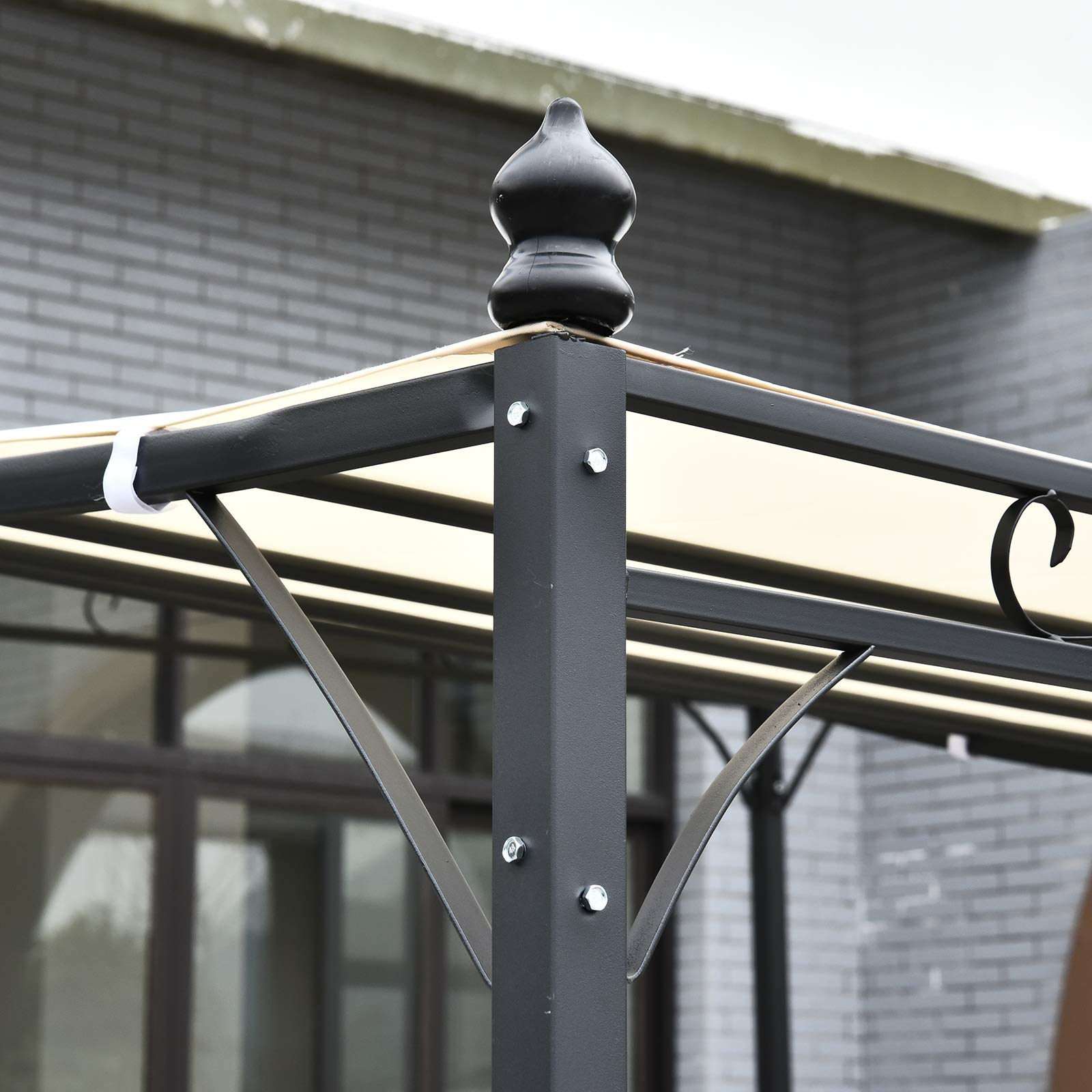 Outsunny Pergola tonnelle de Jardin auvent 3 x 3 m adossable métal Gris Polyester imperméabilisé Anti-UV crème