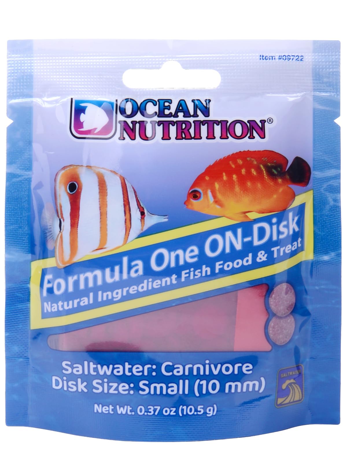 Ocean Nutrition Fish Food Formula One On-Disk - All-Natural Fish Food for Saltwater Carnivore, Tangs, Angels, Clownfish, High Protein (38%), 0.37 oz (10.5 g), Small Size