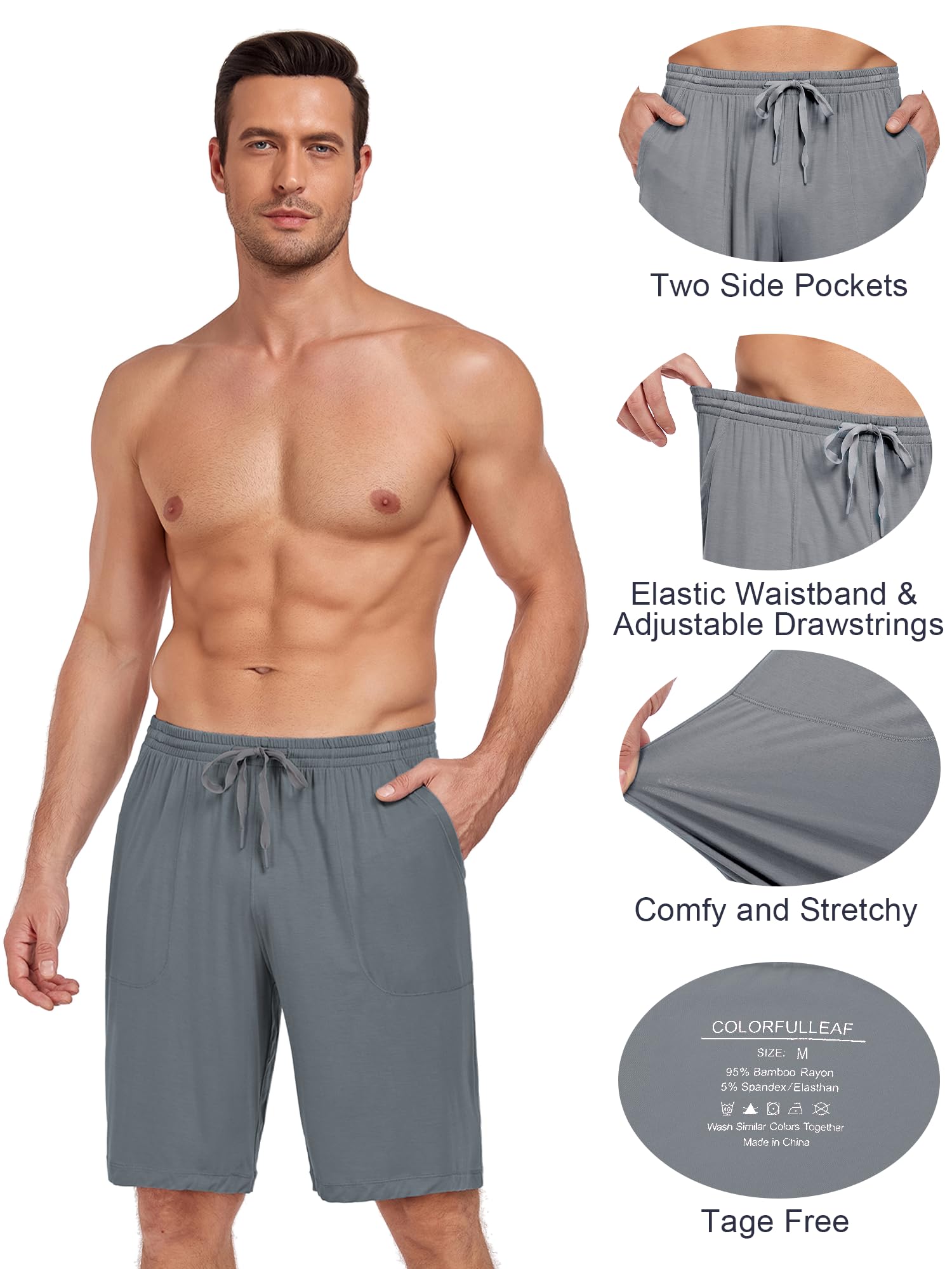 Herren Schlafshorts Bambus Rayon Leicht Kurz Hose mit Taschen
