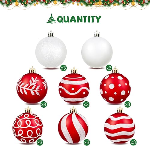 Miniatura 9 de MCEAST 24 adornos de bolas de Navidad, pintura y colgantes brillantes para árbol de Navidad, bolas decorativas inastillables en 8 patrones para