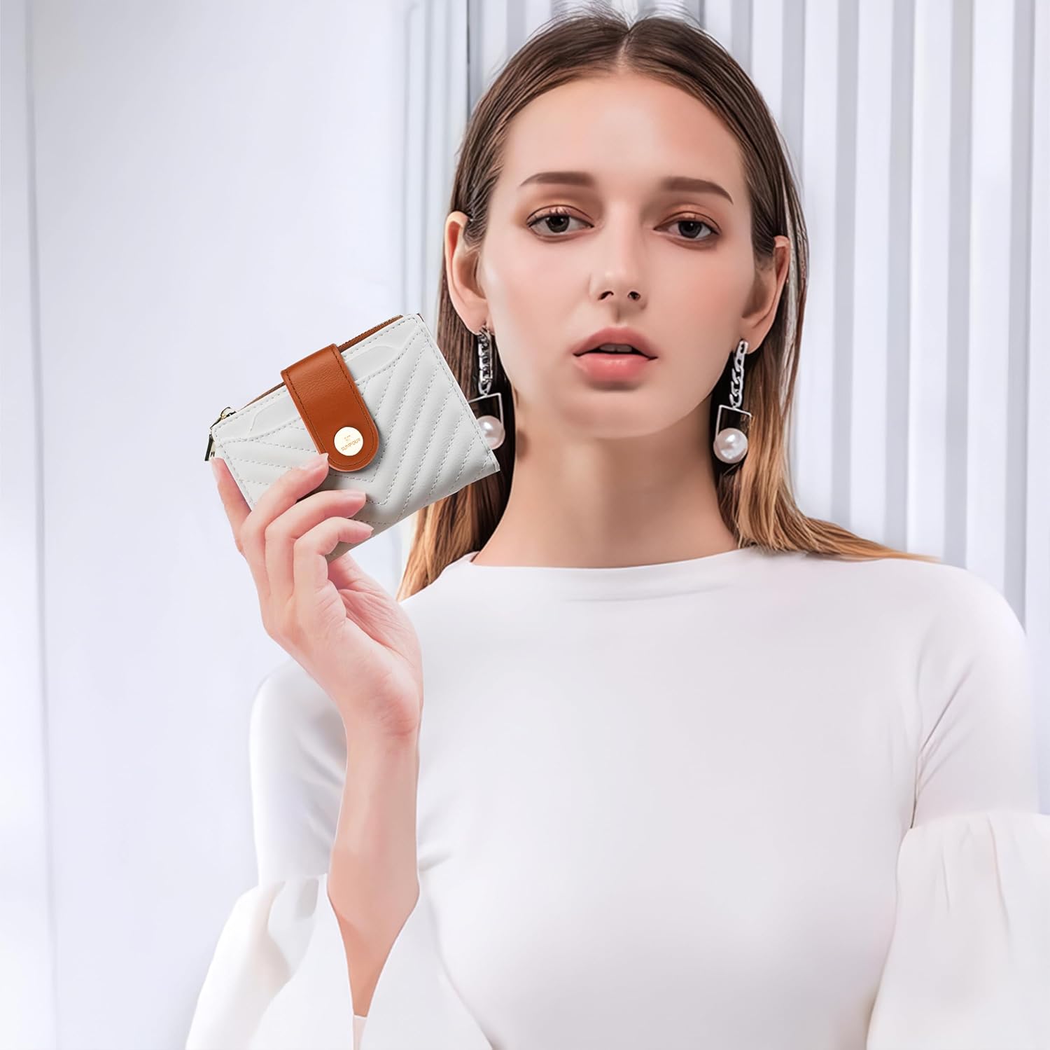 Small Womens Wallet,Slim Bifold Leather Wallet for Women RFID Card Holder Ladies Compact Pocket Wallet Small Wallet for Crossbody Bag(Beige＆Brown) - Image 6