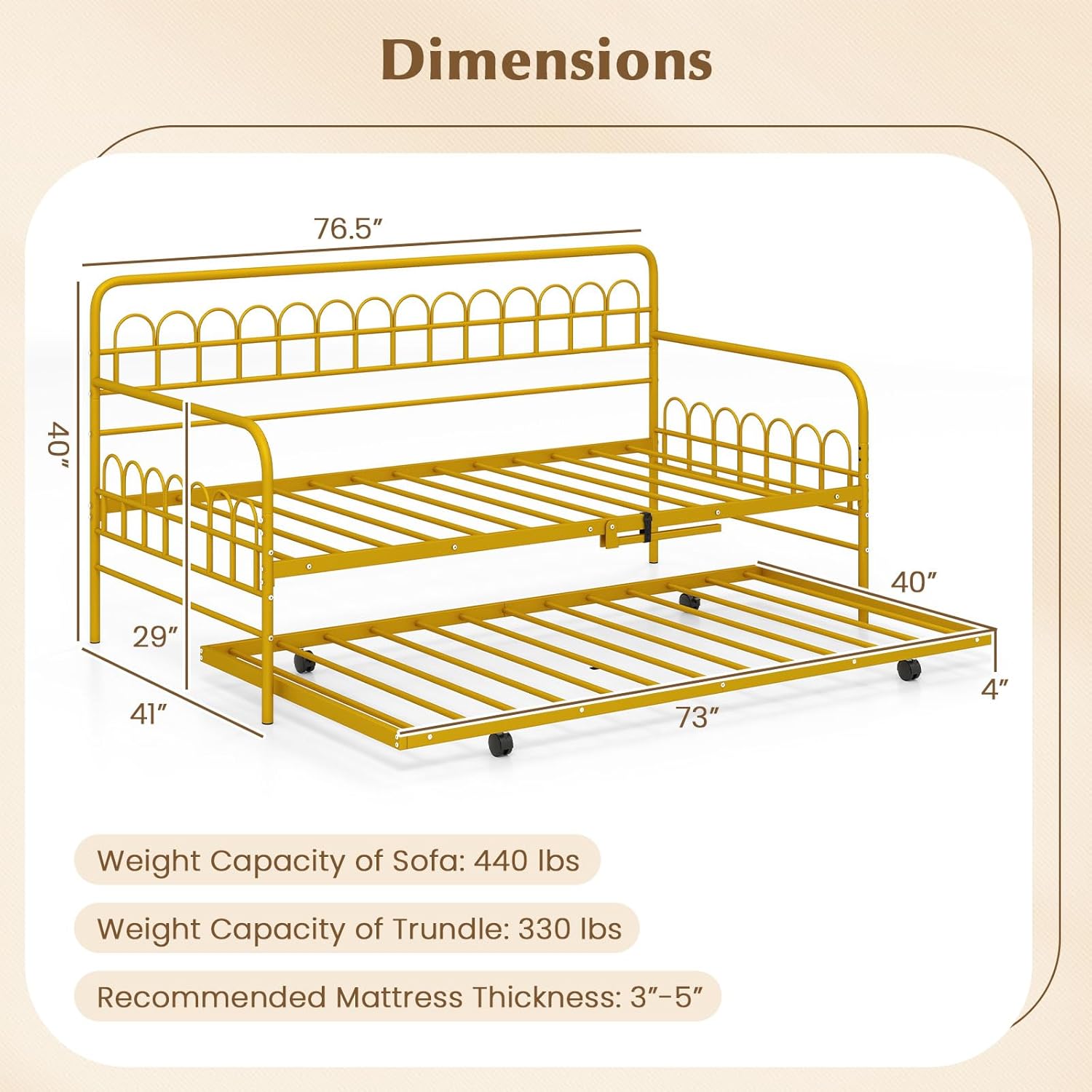 Dimensions diagram of the Giantex Twin Daybed with Trundle