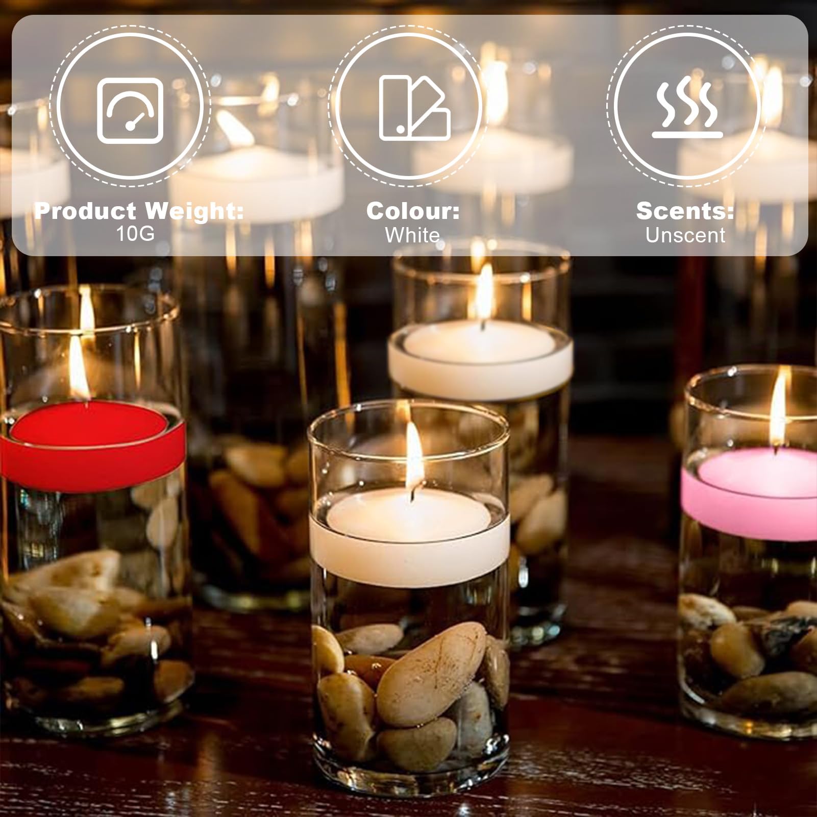 Candele Galleggianti 36 Pezzi - Bianche, Rosa, Rosse | Paraffina Senza Fumo, 3.8x1.5 Cm - Foto 9