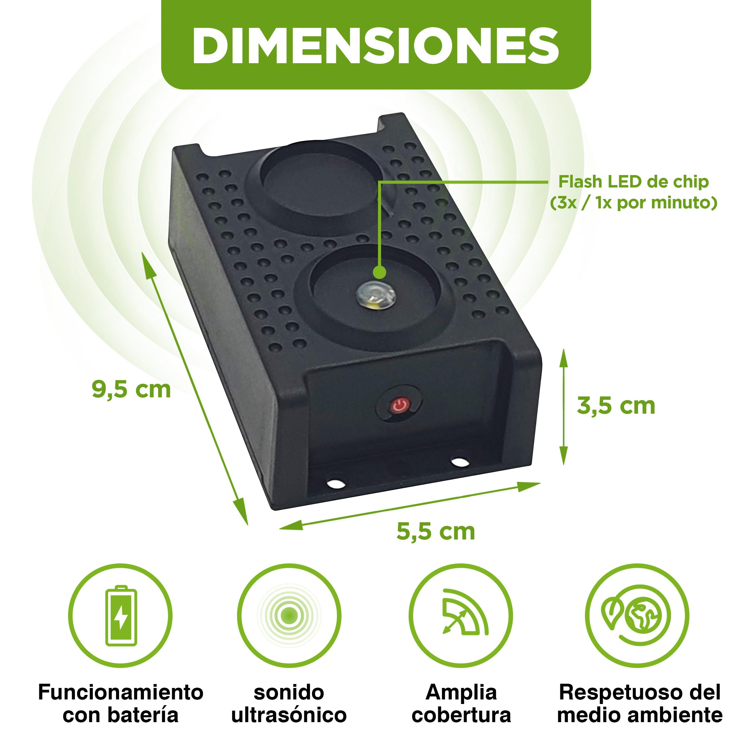 ISOTRONIC Repelente de Martas con Luz LED y Ultrasonidos — A Pilas para Coche, Ático, Garaje y Casa — Protección contra Ratones, Ratas y Lirones — Pack de 3 Unidades