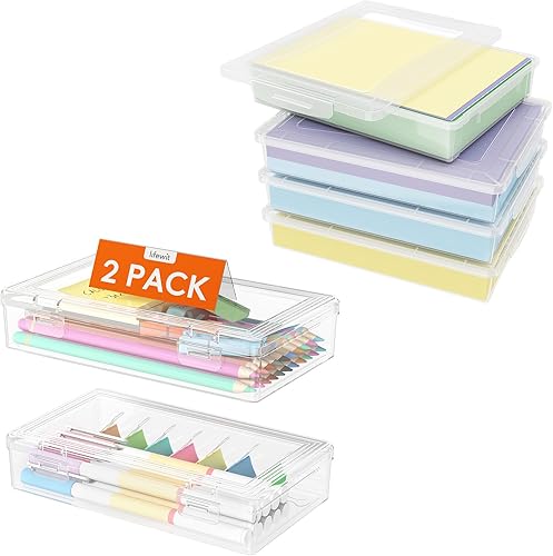 Lifewit Paquete de 4 cajas de almacenamiento multiusos de plástico con tapas de cierre, almacenamiento de papel transparente A4, estuche rígido de