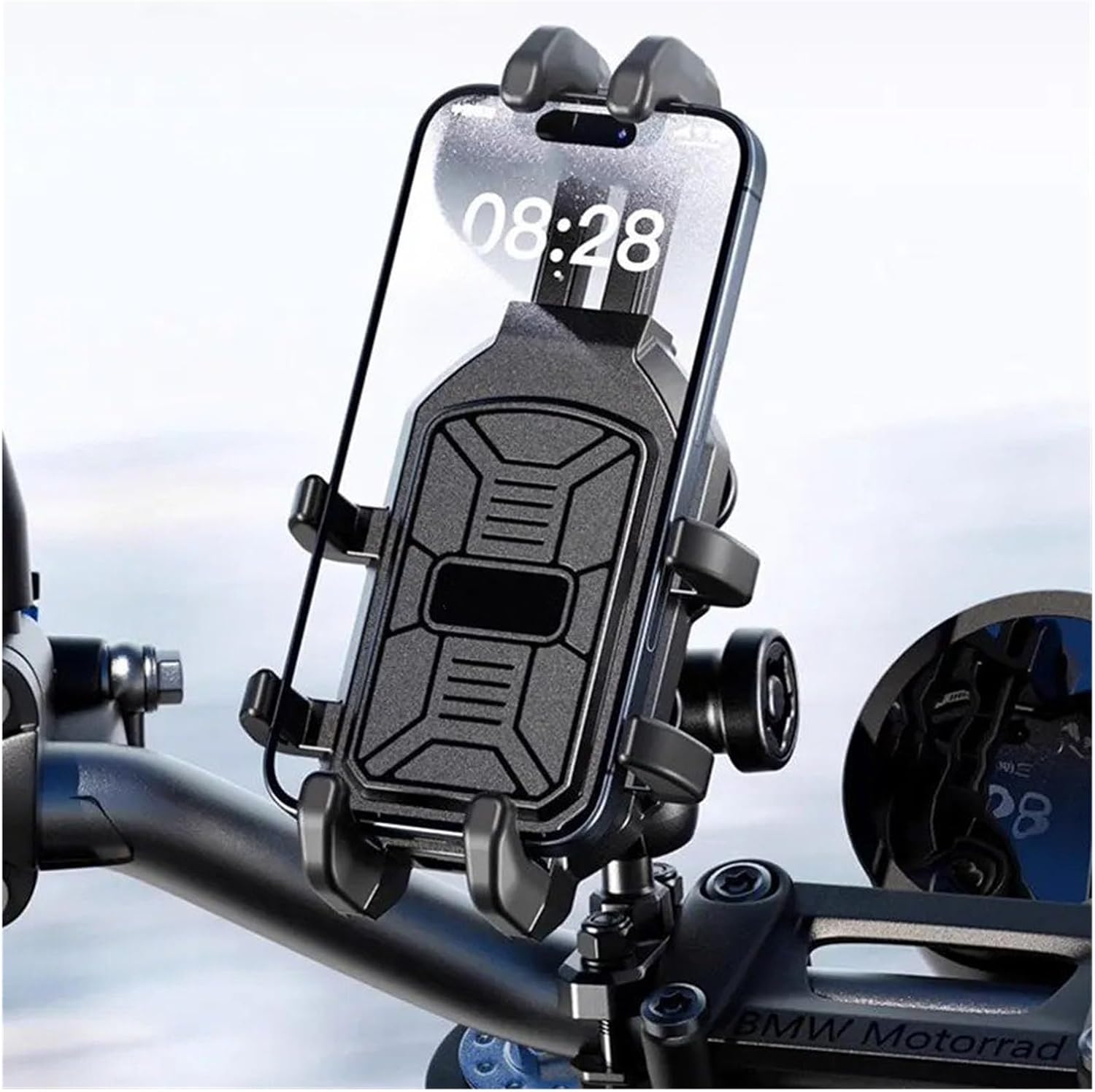 Bike Phone Mount Motorcycle Phone Holder with Vibration Dampener Motorbike Bike Anti-Theft Secure Lock Mobile Support Navigation Bracket Bicycle Phone Holder(Handlebar Install)