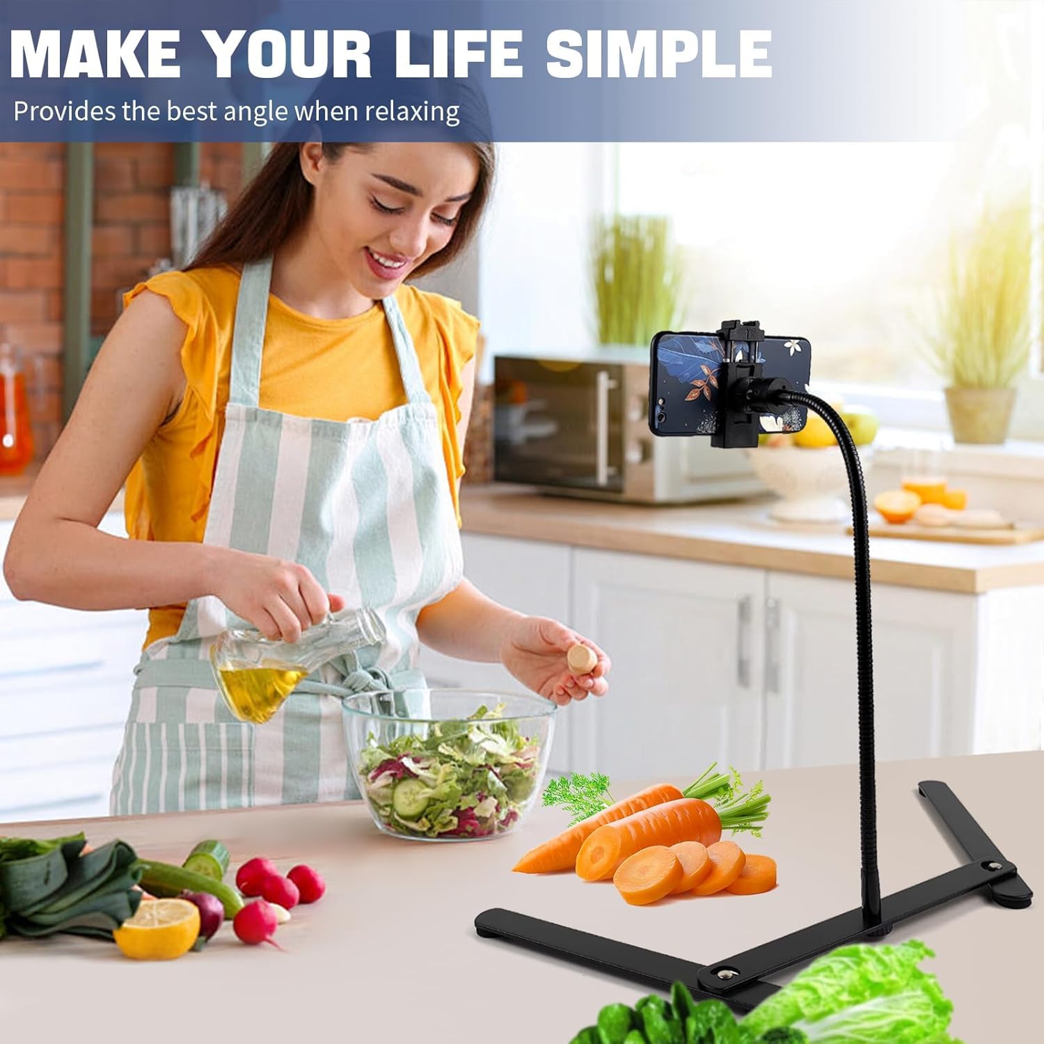 Regolabile porta cellulare treppiede, supporto per cellulare, supporto da tavolo per l’insegnamento per streaming live e video online e per video dimostrativo di creazione di prodotti alimentari