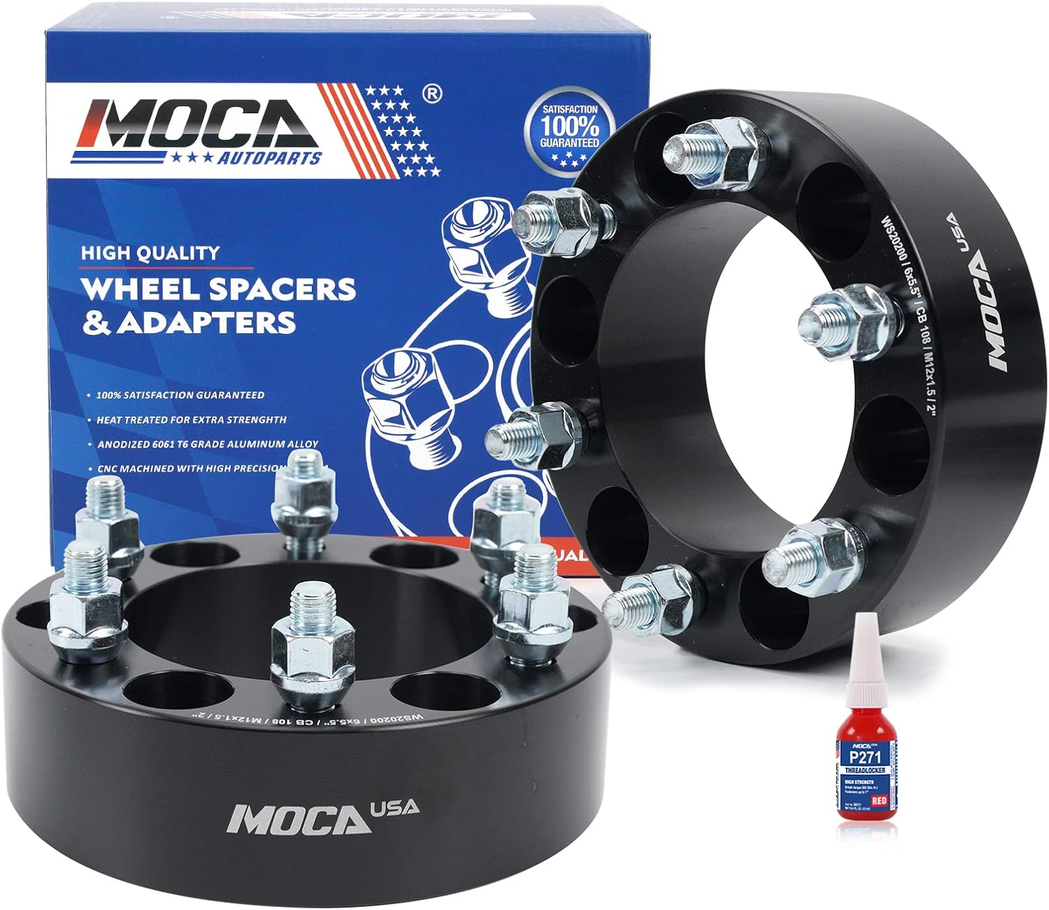 MOCA 2PCS 50.8mm Wheel Spacers 6x5.5 Bolt Pattern 108mm Hub Bore fit 87-22 for Toyota, 83-21 for Mitsubishi, 07-14 for Kia, 04-14 for Chevrolet, 04-12 for GMC, 89-08 for Isuzu, 03-13 for Lexus