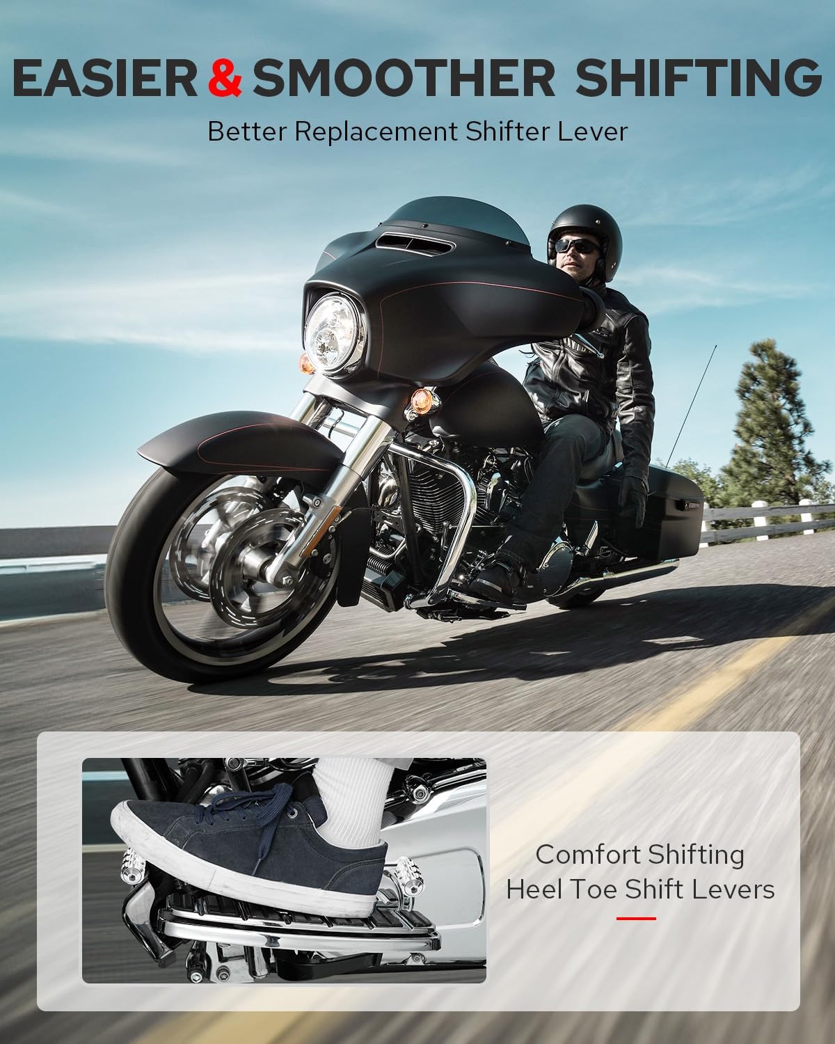 Benlari Heel Toe Shifter Pegs, 304 Stainless Steel Shifter Lever Pegs Fit for Harley Touring Street Glide Road Glide Road King Electra Glide 1988-2024, FL Softail 1986-2017, Trike 2008-2024, Chrome