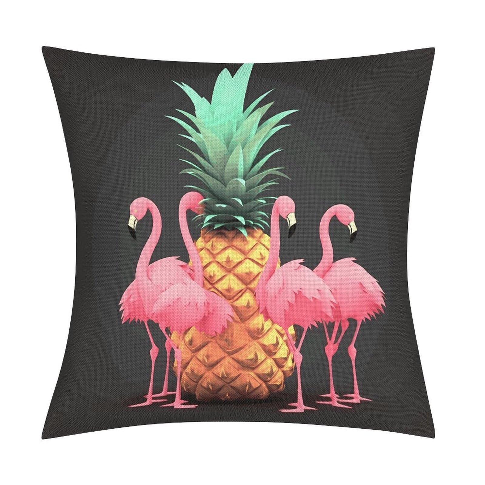 LZQPOEAS Pineapple Flamingos Throw Pillow Covers, Waterproof Faux Linen Pillow Cases with Invisible Zipper, Decorative Square Cushion Covers for Sofa Couch Living Room Bedroom 18x18 Inch
