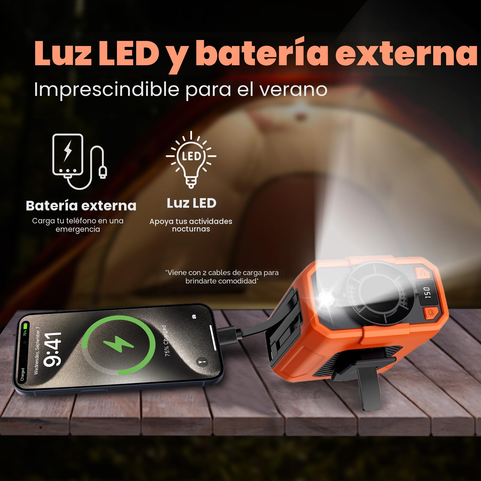 Uplayteck Ventilador de Cintura portátil, 5 Velocidades, 18.000 RPM, Batería de 10.000 mAh Hasta 35 Horas de Autonomía, Powerbank y Linterna, Refrigeración Rápida Ventilador Camiseta (Naranja)