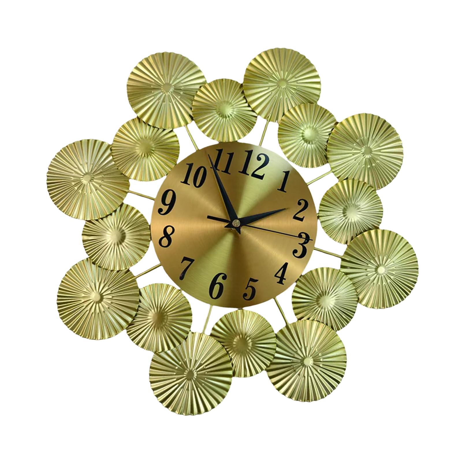 Shurhome Decorative Quiet Movement Round Metal Leaves Wall Clock Battery Operated for Wall Art European Luxury Decoration Gift Noiseless Clock