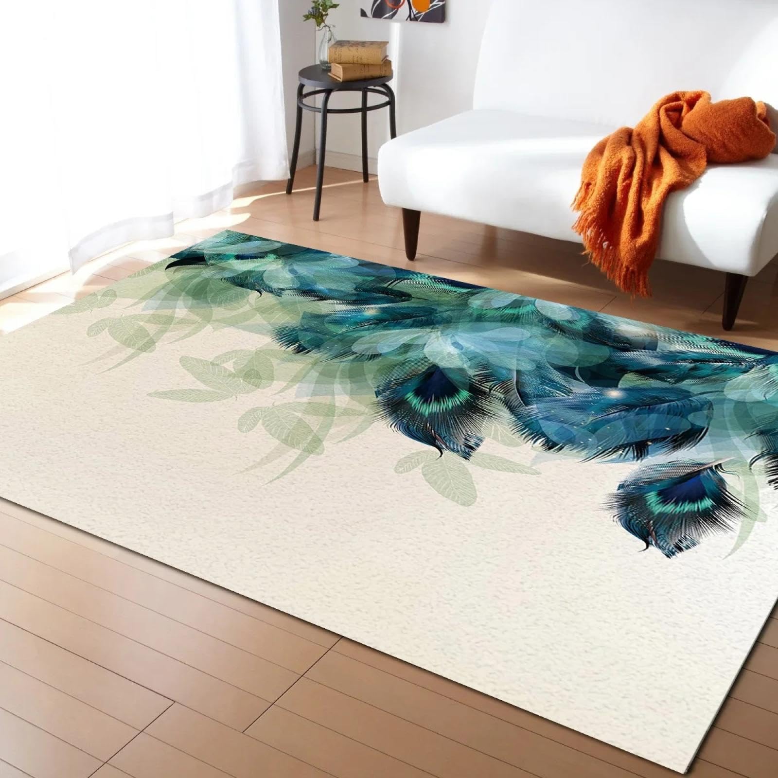 Tapis de sol plumes de paon antidérapant 60x90cm pour sécuriser entrée et cuisine