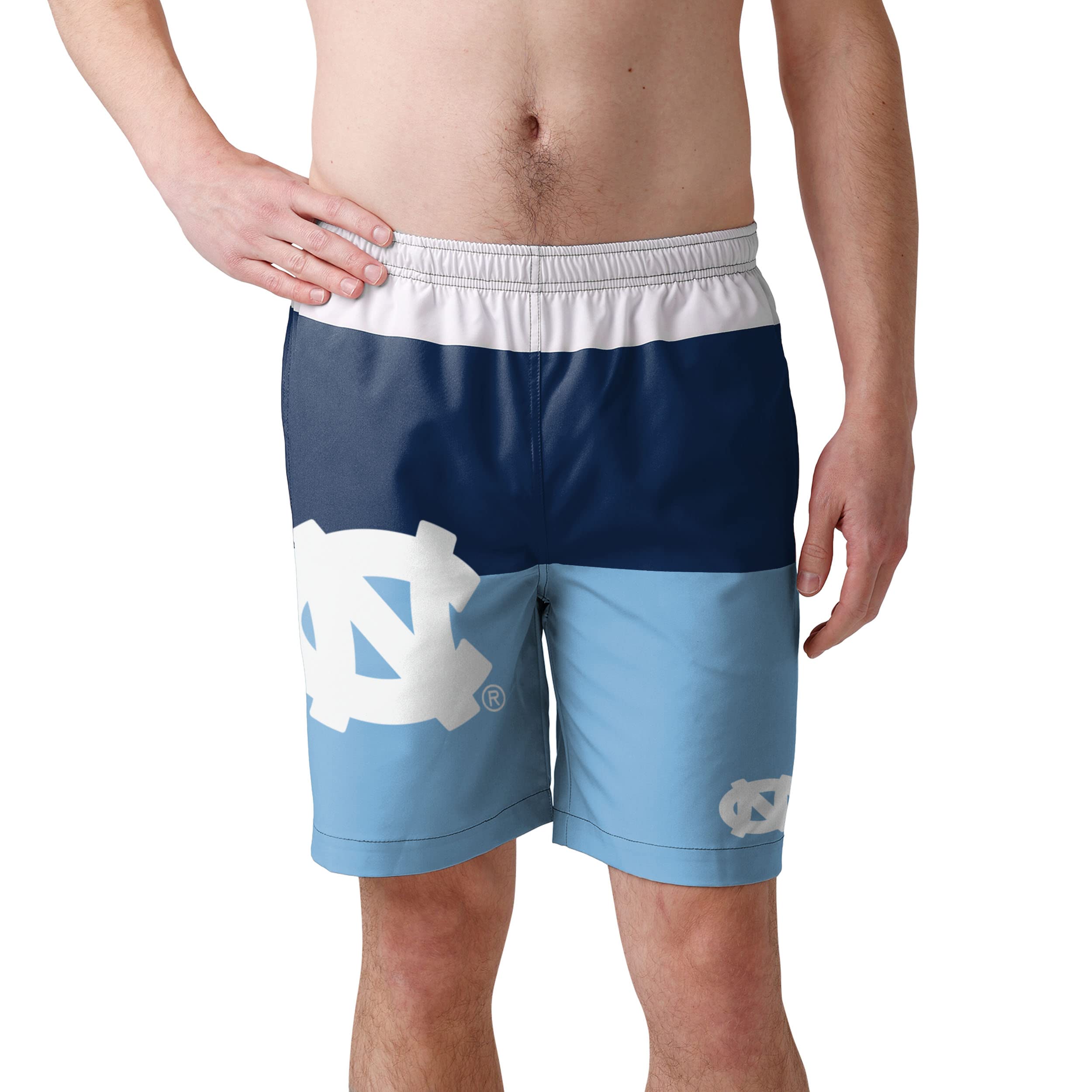 FOCO North Carolina Tar Heels NCAA Mens 3 Stripe Big Logo Swimming Trunks