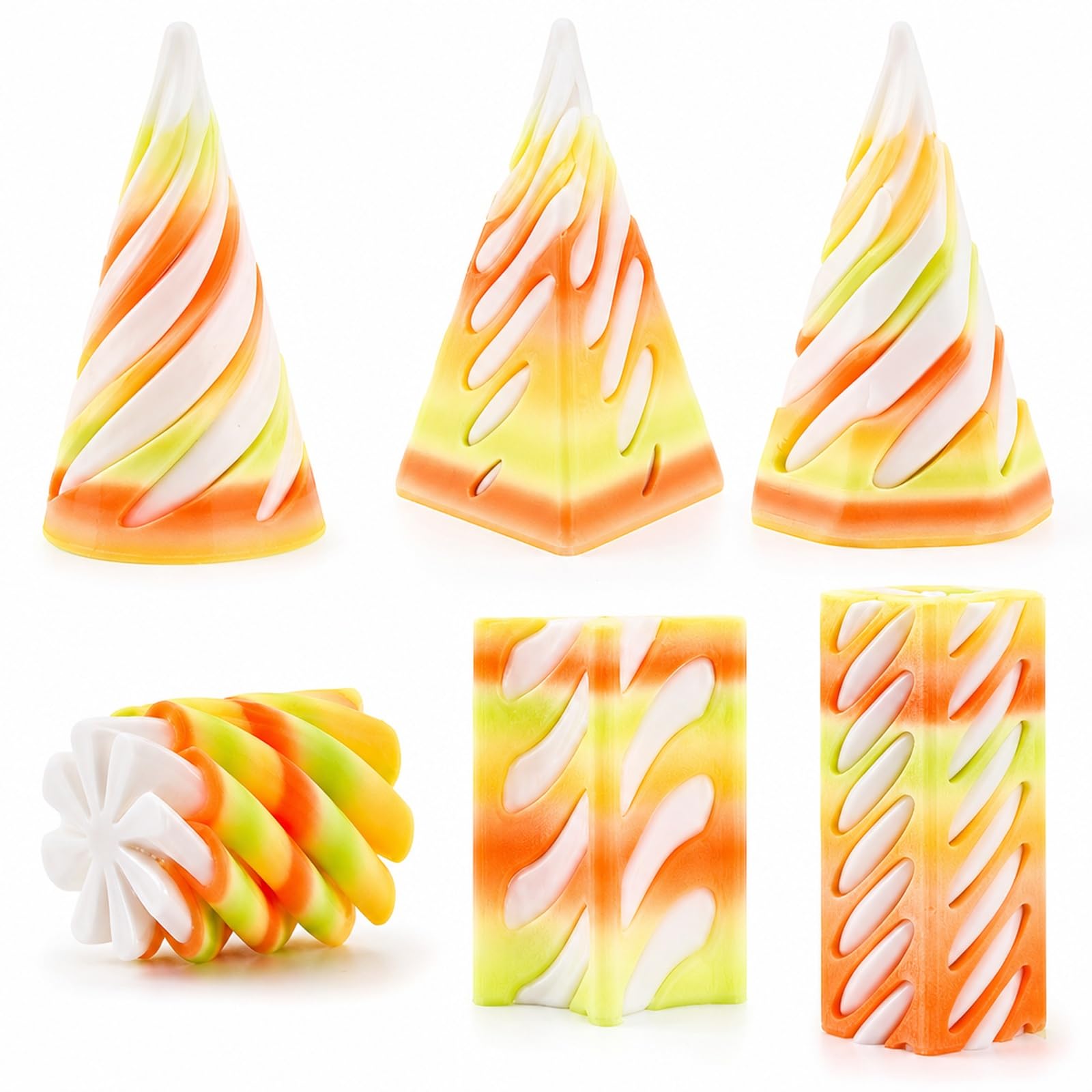 6-Piece 3D Printed Fidget Set, Rainbow Spiral Cone Fidgets Includes 5cm and 2.5cm Geometric Shapes for Desk Decor and Sensory ﻿