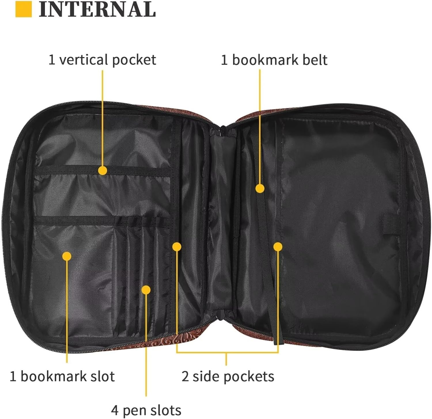 COEQINE Brown Bible Cover Case for Men,Trust In The Lord With All Your Heart Bible Carrying Case for Travel Bible Cover Carrier Carrying Organizer Bag, Zipper and Pockets