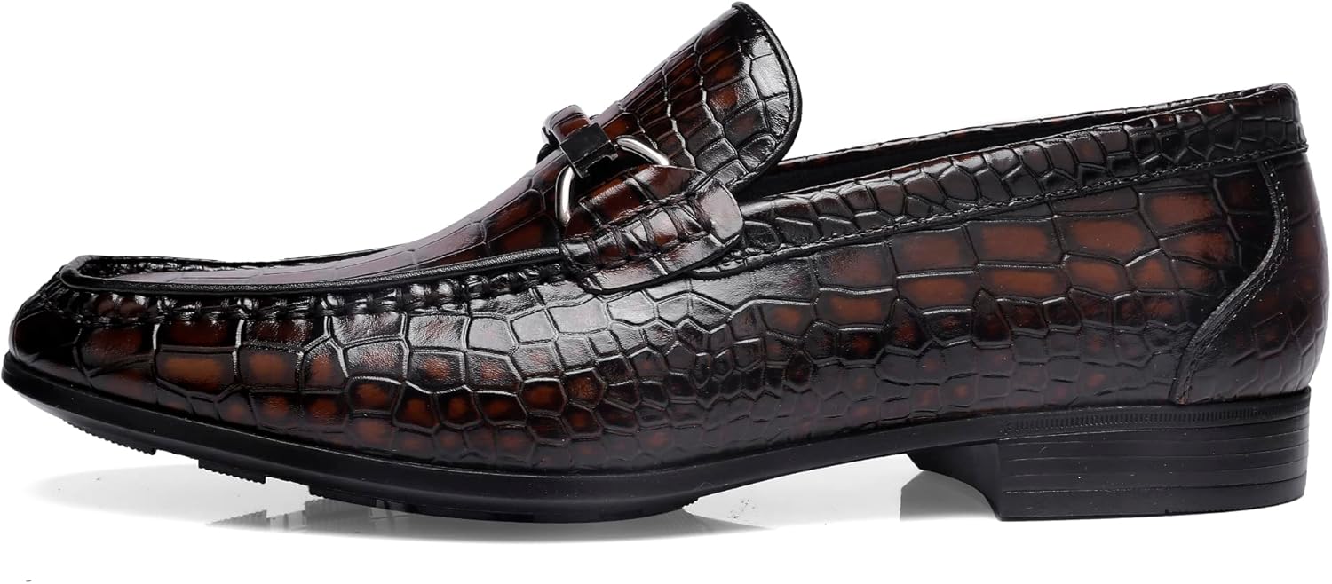 Formal Dress Shoes for Mens, Premium Crocodile Printed Mens Leather Slip on Dress Shoes, Party Wedding Shoes Bit Loafer - Image 3