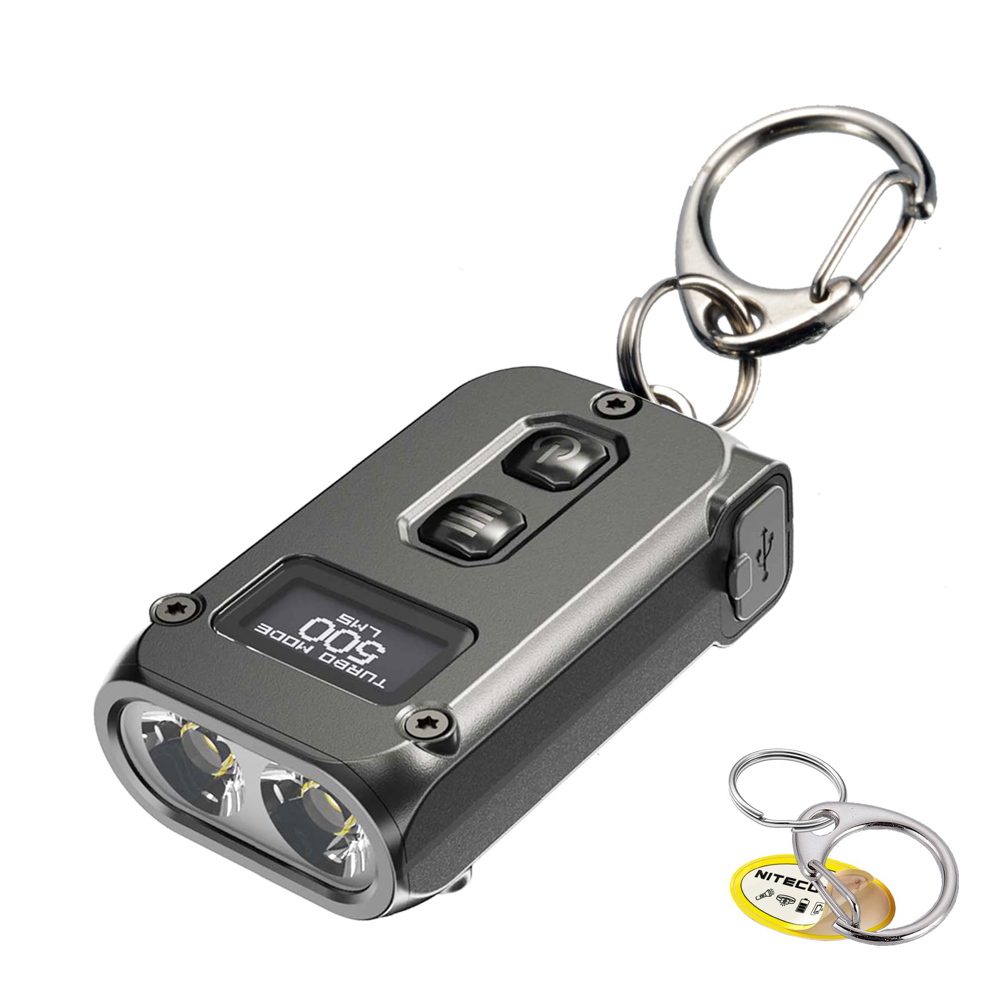Nitecore TINI 2 Keychain Flashlight, 500 Lumen USB-C Rechargeable Fast Charging with Digital Display (Grey)