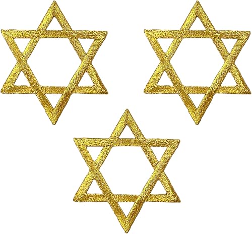 Miniatura 7 de (2 pulgadas) Estrella de David, Hanukkah, judío, bordado, parche para planchar (dorado, 1 pieza)