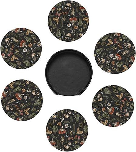 Miniatura 4 de Juego de 6 posavasos redondos de cuero con soporte para protección de mesa, accesorios de escritorio, oficina, hogar, decoración de habitación