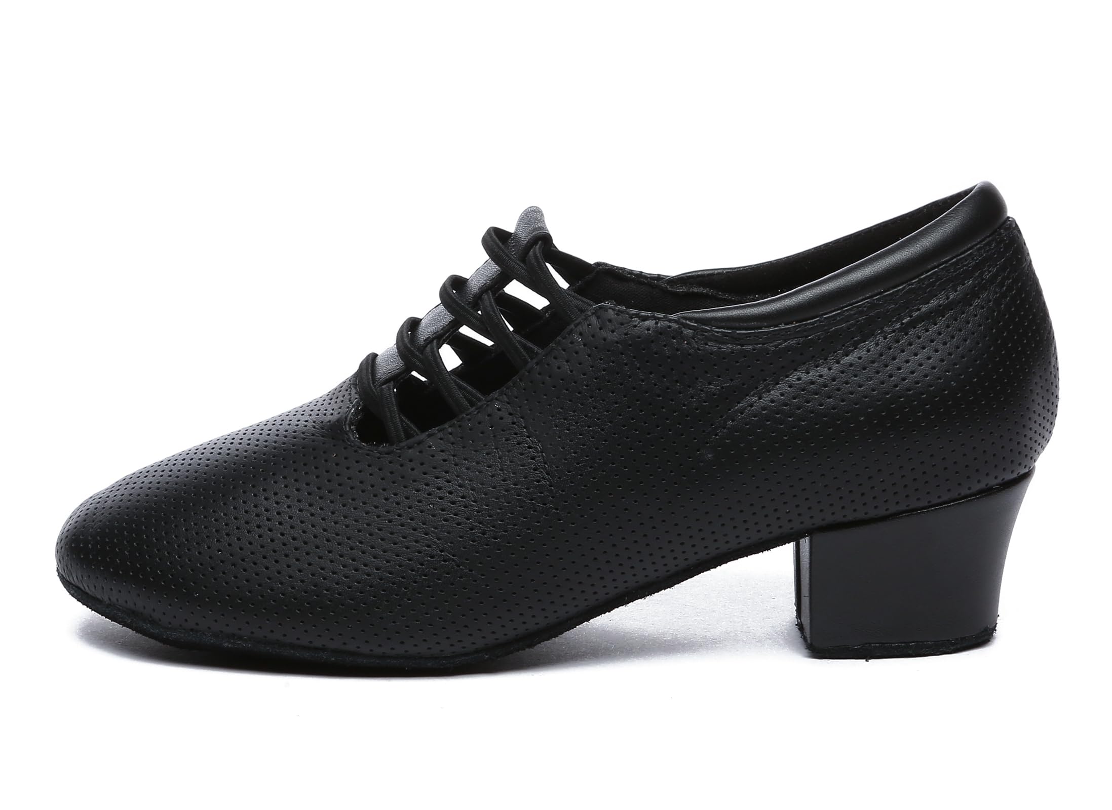 Minishion Leather Dance Shoes for Women Lace-up Low Heel Comfortable Latin Ballroom Shoes D36 Black US 10