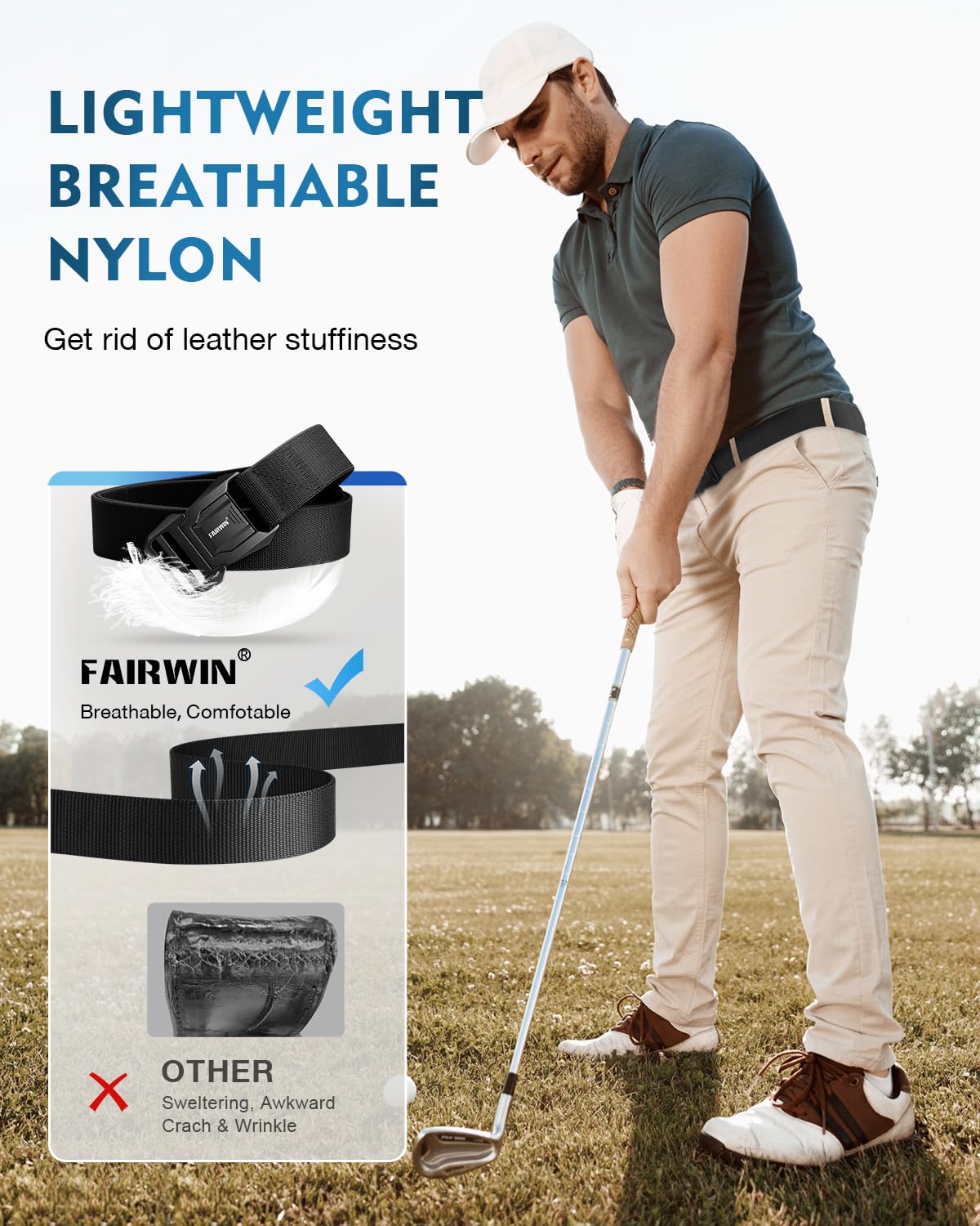 FAIRWIN Tactical Belt Men, Work Rigger Military 1.5" Stretch Nylon Web Belt with Heavy Duty Quick Release Seatbelt Buckle