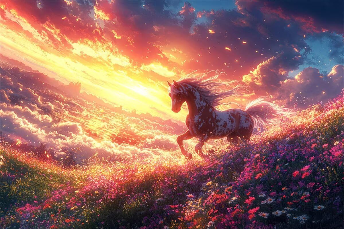 Puzzle 2000 Piezas Flor Puzzle Caballo Rompecabezas Adultos, Rompecabezas Pieza de Madera Juguetes Jigsaw Arte, Jigsaw Educa para Adultos y Niños a Partir de 14 Años C-5