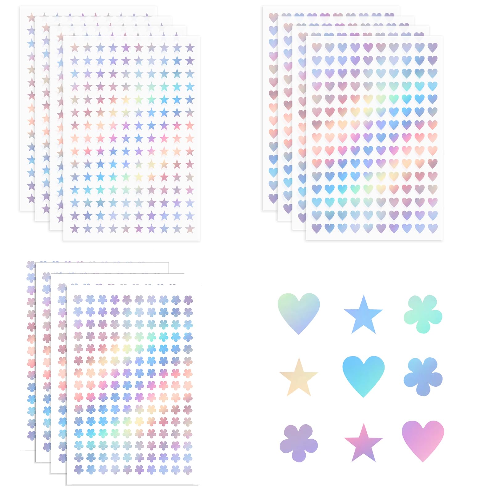 Star Stickers for Kids Reward 1800 PCS Holographic Stickers Tiny Star Stickers Self-Adhesive Mini Rainbow Small Flower Heart Stickers for Kids Reward Stickers Glitter Stickers for Classroom Reward