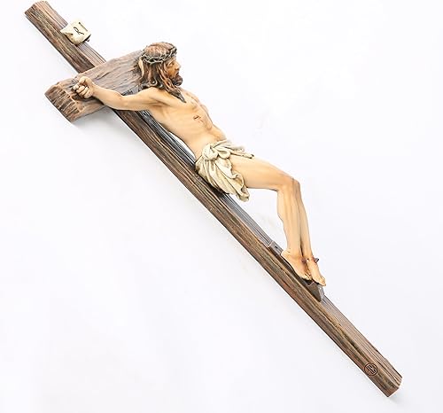 Miniatura 5 de Crucifijo católico BC de pared, decoración inspiracional de Jesucristo, regalo devoto, 10 pulgadas de alto, escultura renacentista hecha a mano por