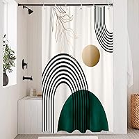 Vista 18 de Aipon Cortina de ducha verde de mediados de siglo para baño, cortina de ducha abstracta bohemia de tela moderna impermeable (72 x 72 pulgadas, verde)