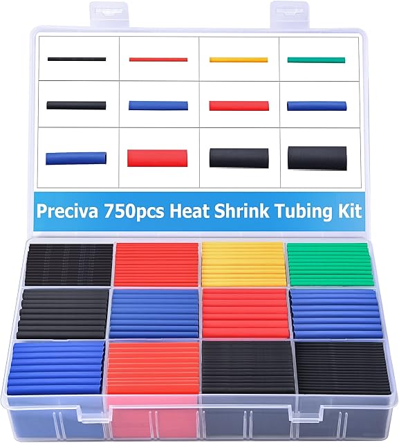 Preciva 750 Pieces Heat Shrink Tubing, Electric Insulation Heat Shrink Wrap Cable Sleeve, Cable Insulated Sleeving Tubes, Shrink Ratio 2: 1, 5 Colors, 12 Sizes