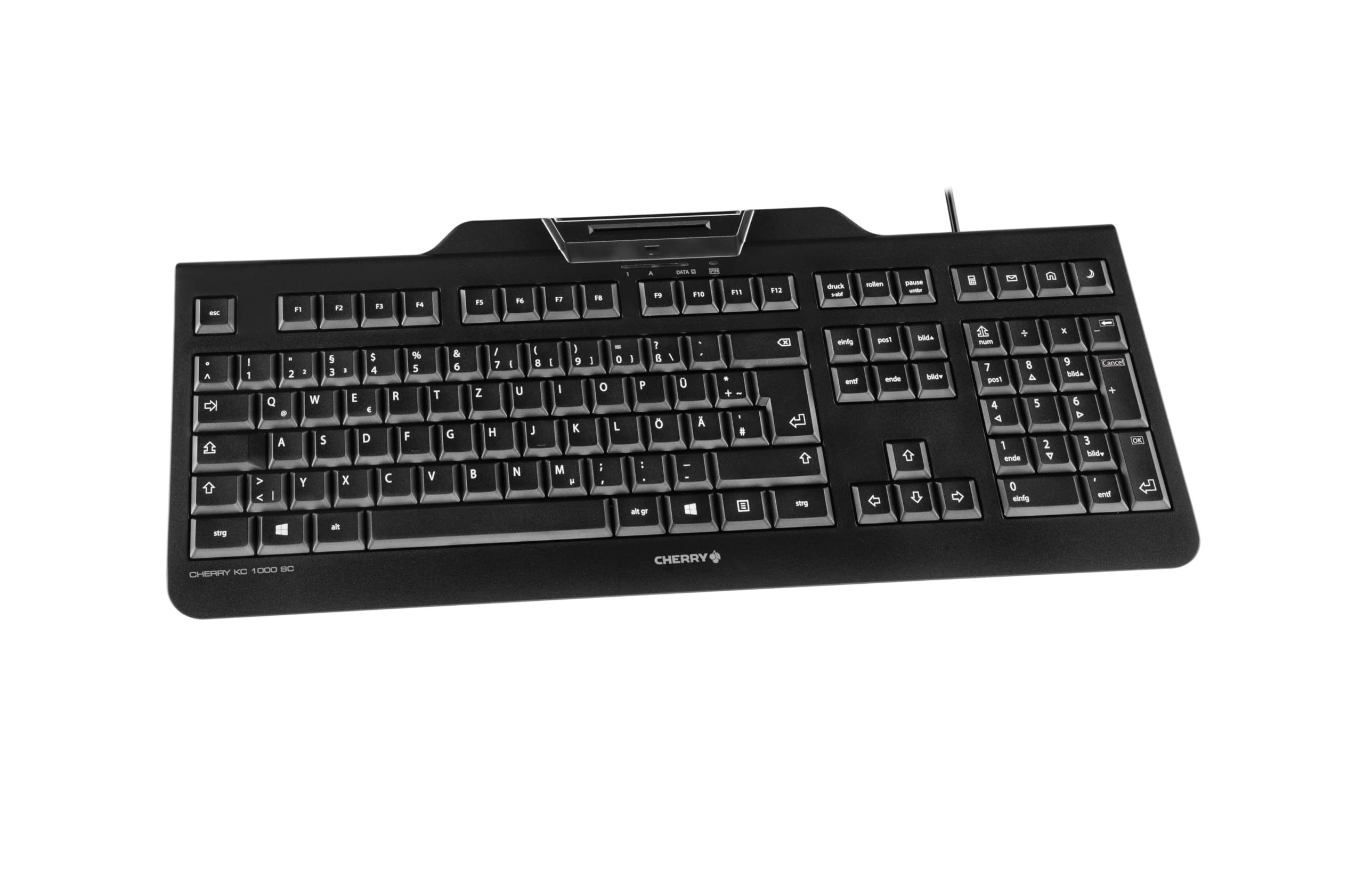 CHERRY KC 1000 SC, Tastiera di Sicurezza Cablata con Lettore di Carte Integrato, Layout Tedesco (QWERTZ), Plug & Play (Connettore USB-A), Design Piatto, Nero