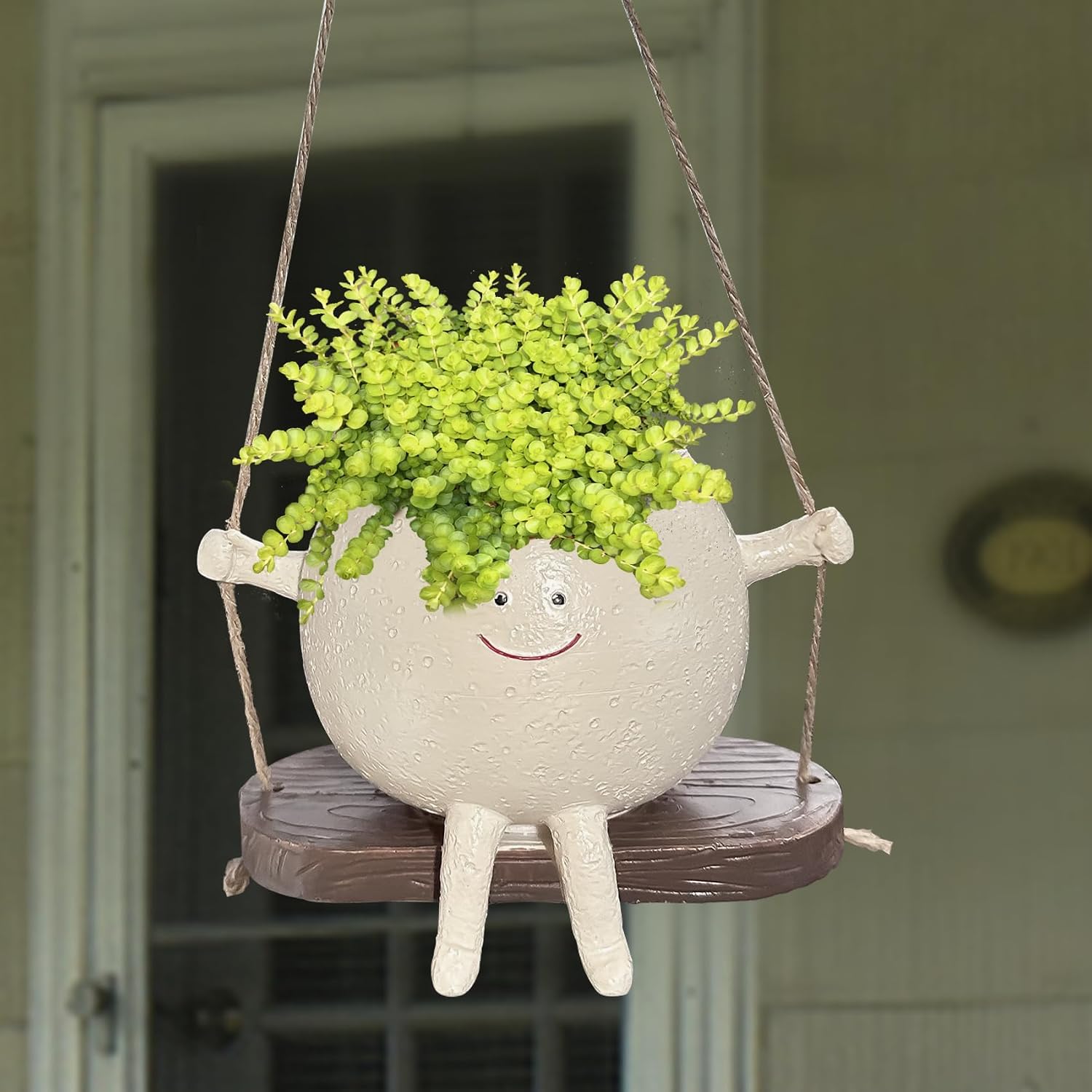 Aoderun Face Planter Pots for Indoor Outdoor Plants Hanging Plant Pot with Drainage Suitable for Air Plant,Succulents,String of Pearls Plant Decor Wall Window Porch Graden(White,M)