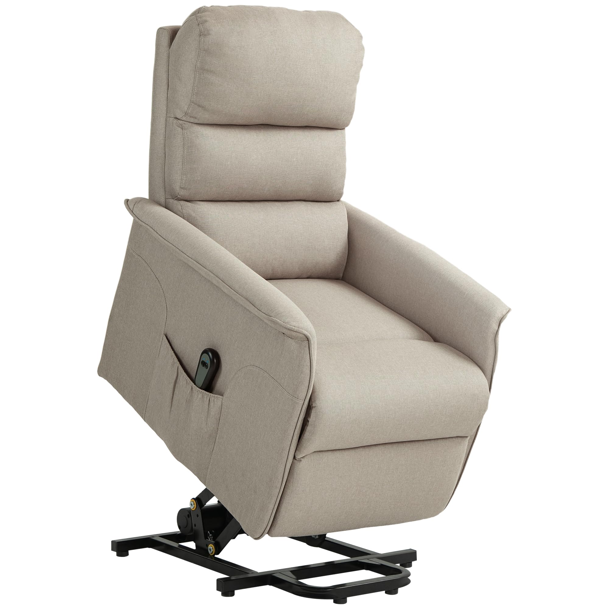 HOMCOM Poltrona Alzapersona Elettrica Reclinabile con Poggiapiedi, Poltrona Relax con Telecomando e Tasca, Beige