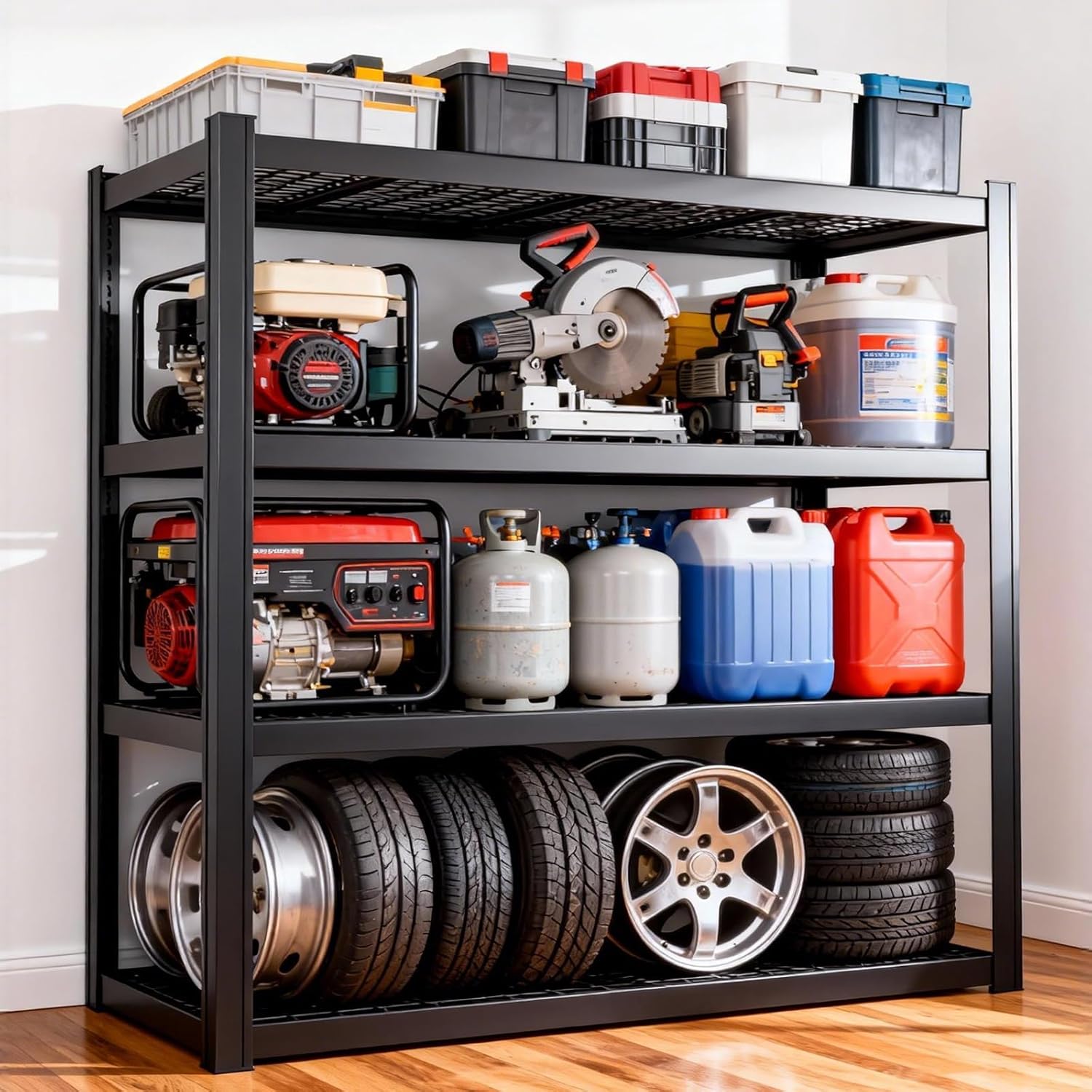 71" Wx71 H Industrial Shelving,4000LBS Garage Storage Shelves,4 Tier Adjustable Metal Shelving,Heavy Duty Shelving for Factory, Garage,Warehouse,Barn (1)