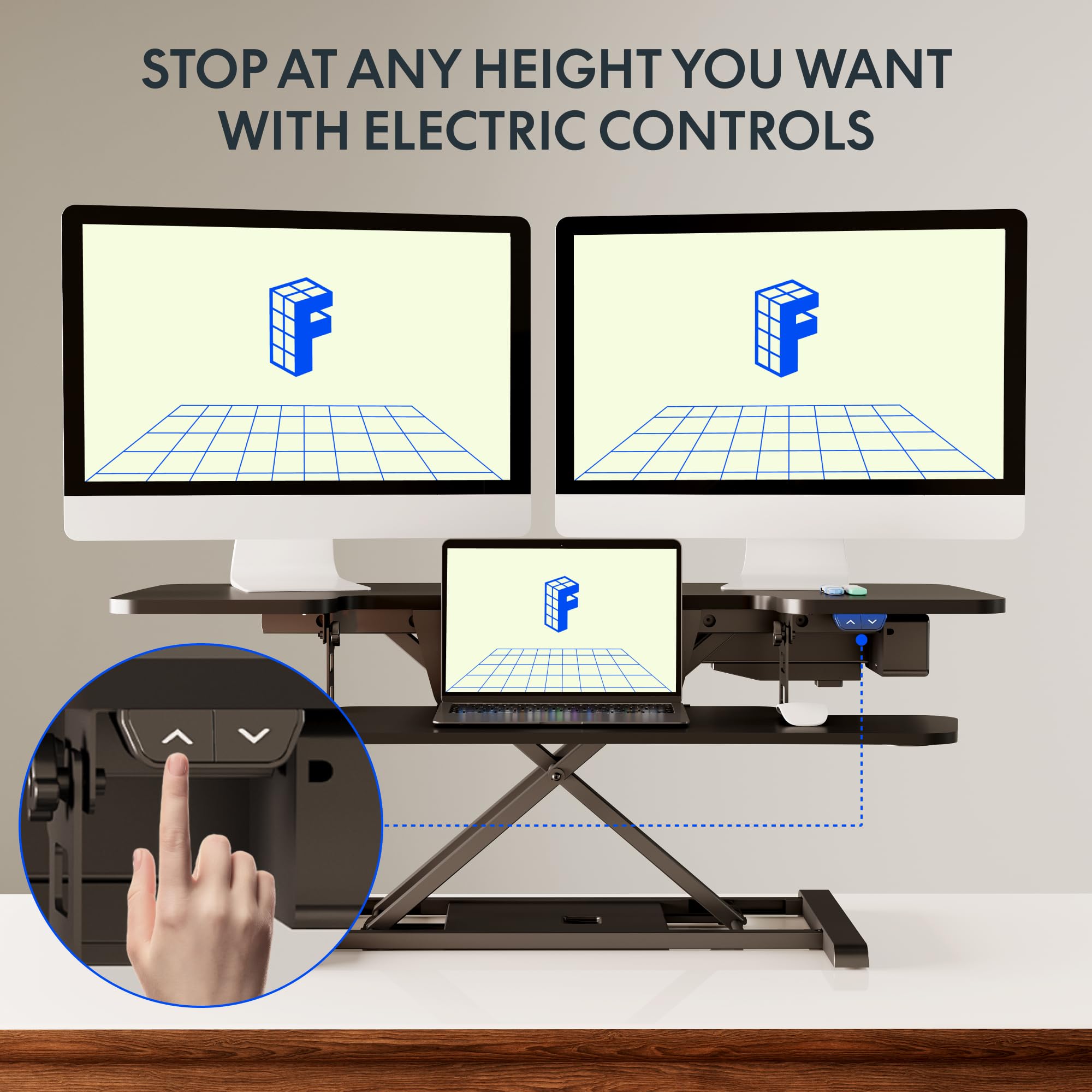 FLEXISPOT 40 Electric Standing Desk Converter Height Adjustable Riser Sit to Stand Monitor and Laptop Workstation with Wide — view 4