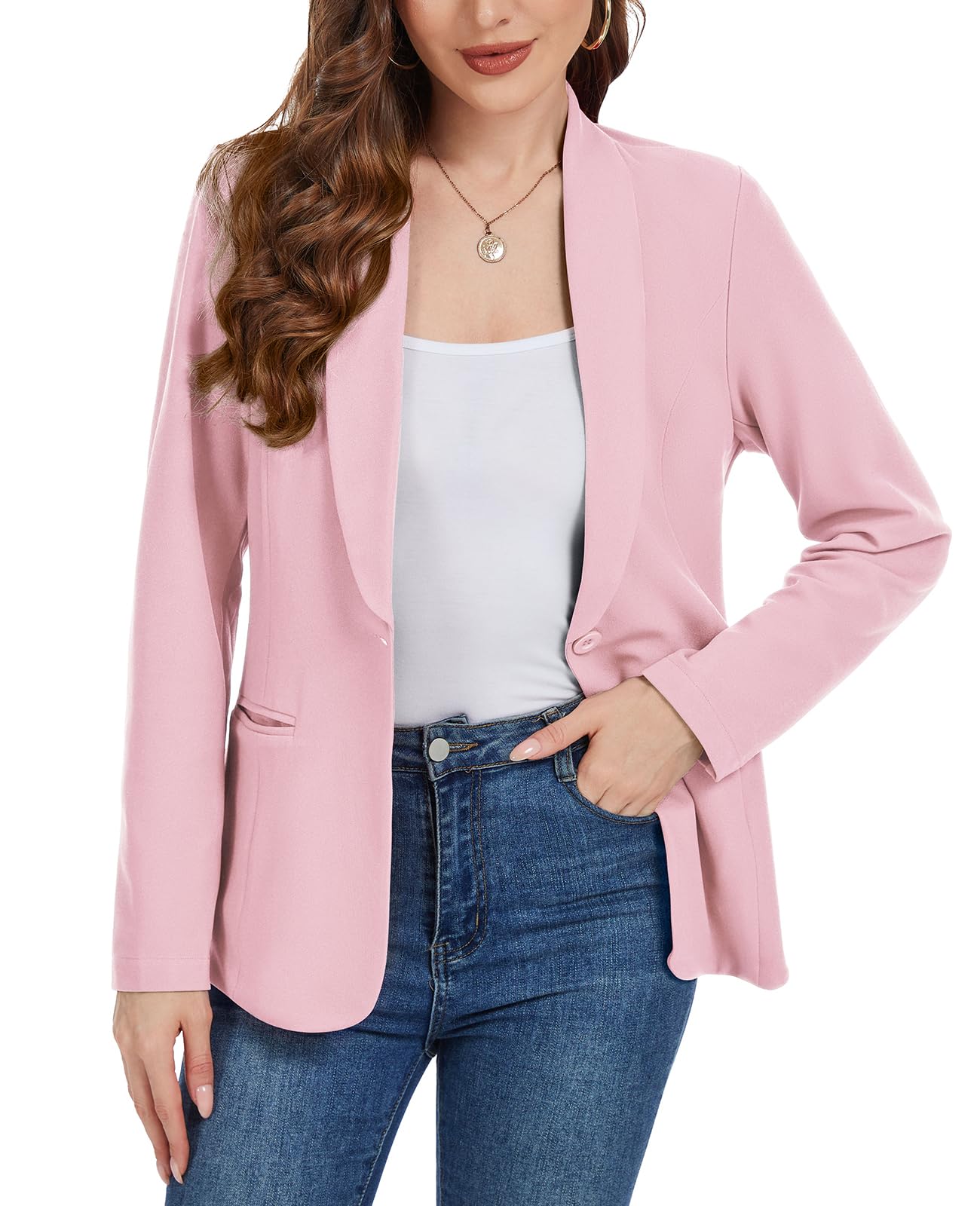 MINTLIMIT Womens Blazers Long Sleeve Button Front Blazer Casual Work Office Suit Jacket with Pockets and Padded Shoulder