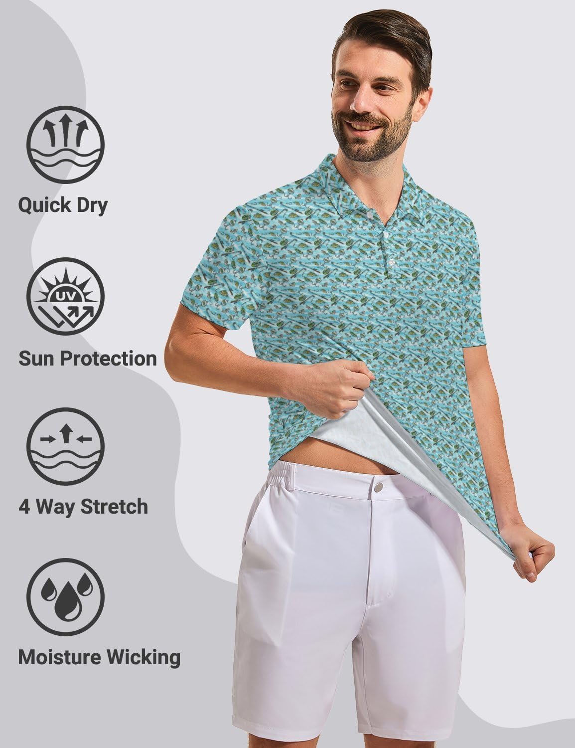 Mens Golf Polo Shirts Funny Hawaiian Golf Short Sleeve Print Shirts Quick-Dry Fit Performance Polo Shirts for Men