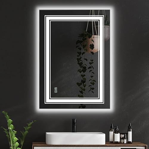 Miniatura 5 de Espejo de baño de 24 x 32 pulgadas con luces, espejo rectangular LED doble para montar en la pared con regulable, 3 colores, antivaho,