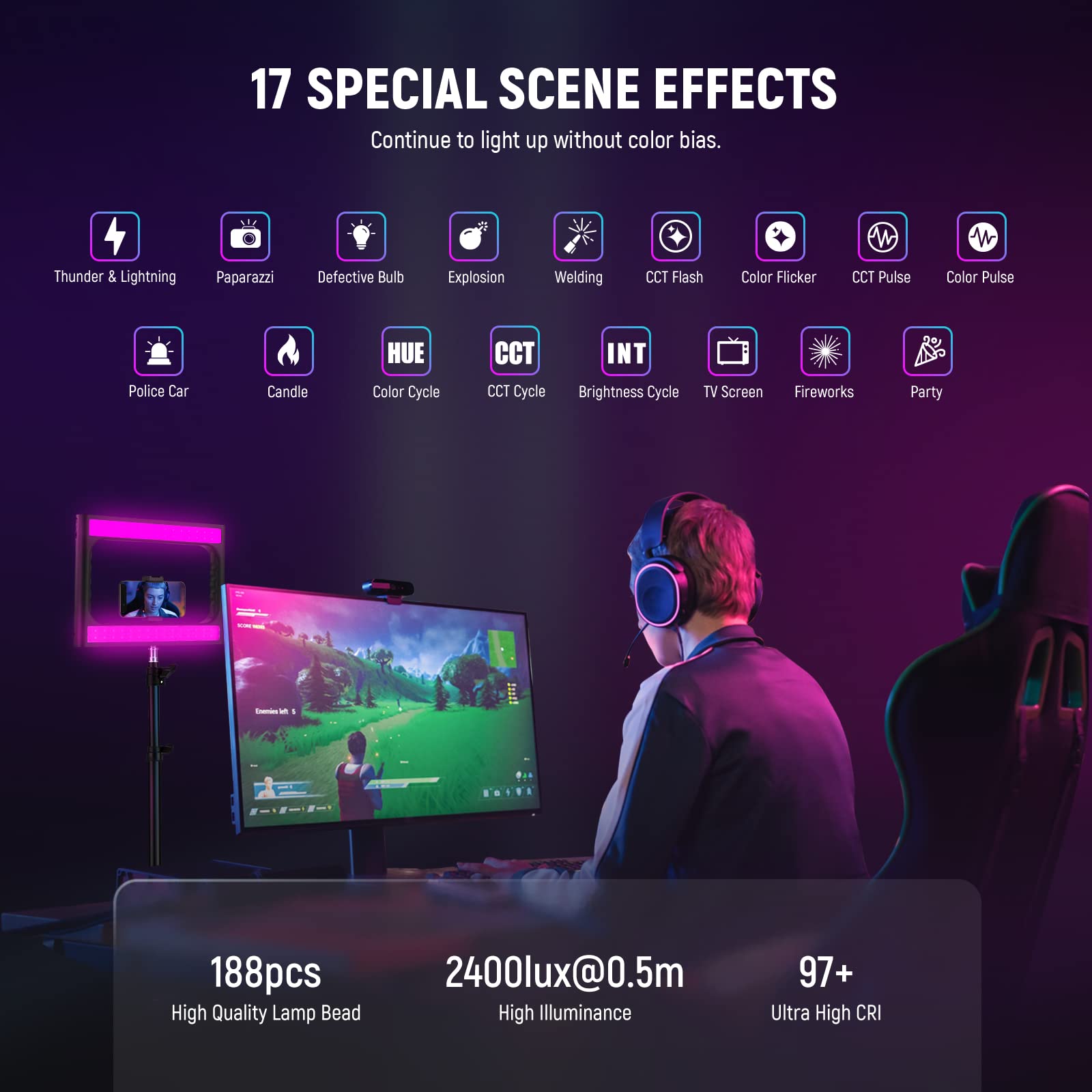NEEWER RGB A111 II Handy Video Rig mit Beleuchtungsset, für vertikale Aufnahmen, Stabilisator für Hand Kamerakäfig mit Zubehörschuhen/Verschluss/Batterie, 17 Szenen RGB Ringlicht 2500K-10000K CRI97+