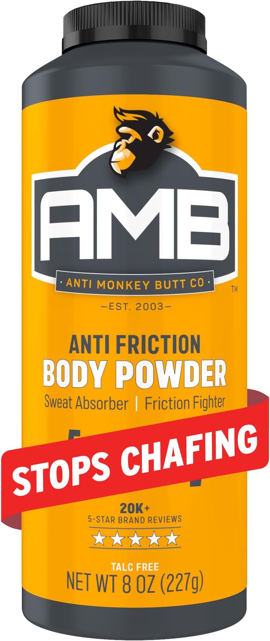 Anti Monkey Butt Body Powder for Women & Men - Talc-Free, Hypoallergenic Formula for Anti-Chafing & Anti-Itch - Absorbs Sweat & Fights Friction - With Calamine - 8 oz