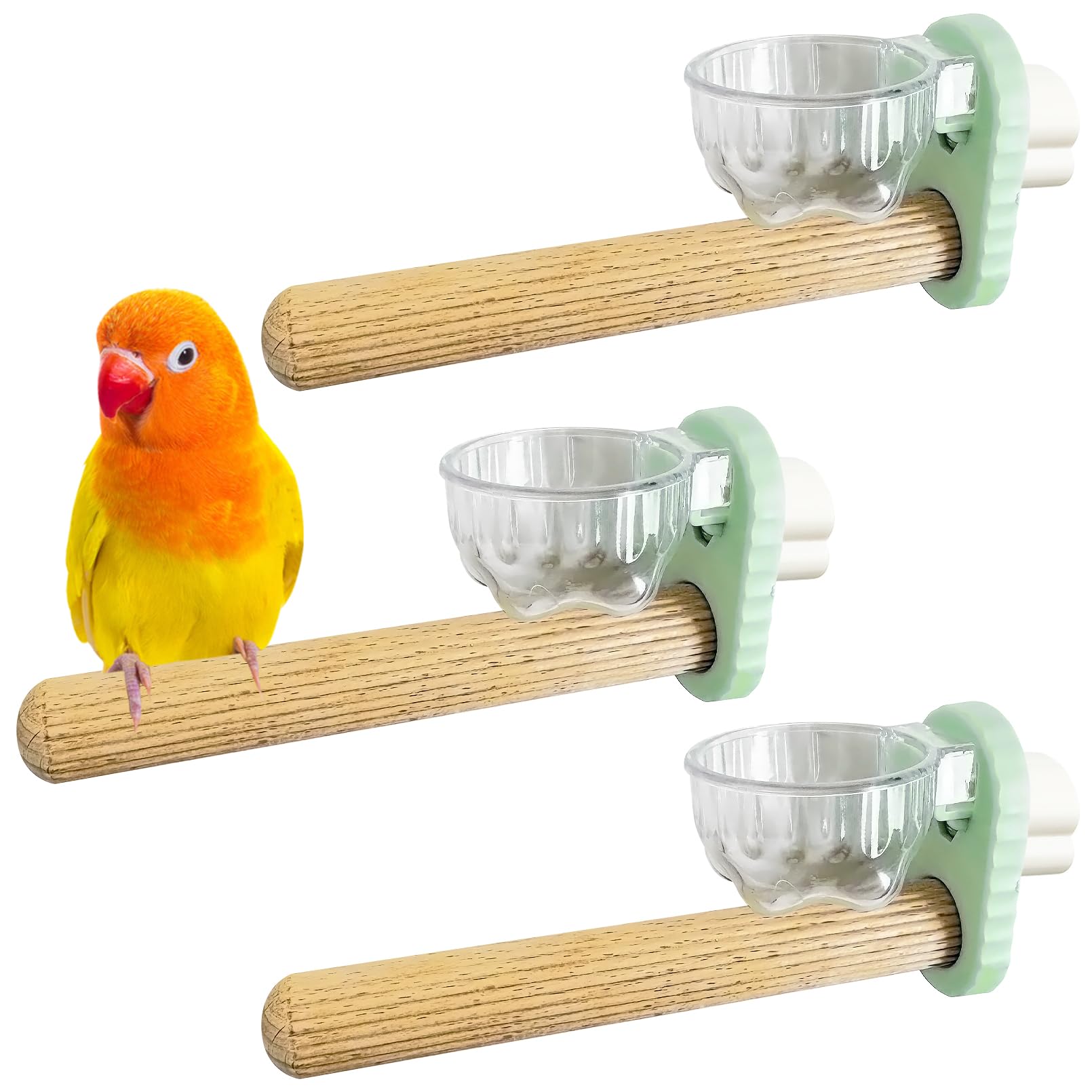 Kathson 3Pcs Bird Perch Parrot Feeding Perch Bird Perches for Cage (Green)