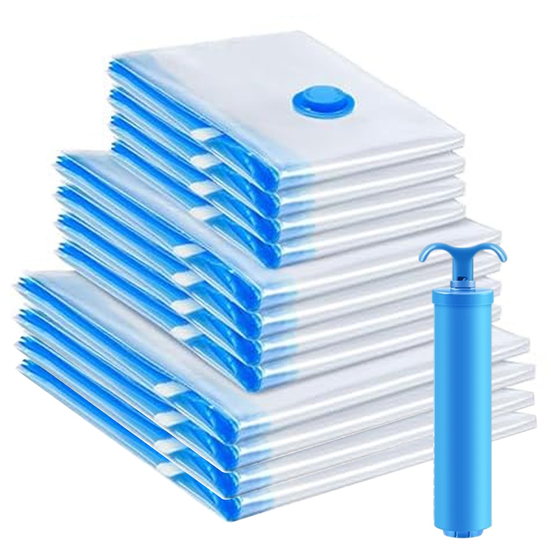 12 sacchetti da viaggio sottovuoto con pompa, sacchetti salvaspazio per vestiti, biancheria da letto e da viaggio, 4 a compressione medio/grande/extra large, salvaspazio, sottovuoto
