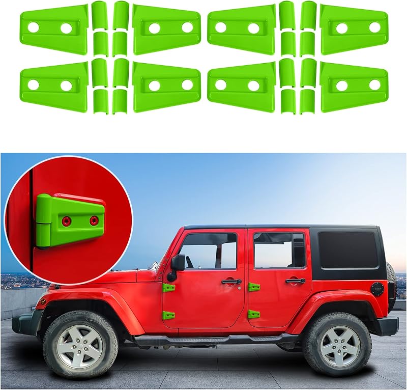 Moldura de proteção da dobradiça da porta JeCar verde para Jeep Wrangler JK JKU 4 portas 2007–2018