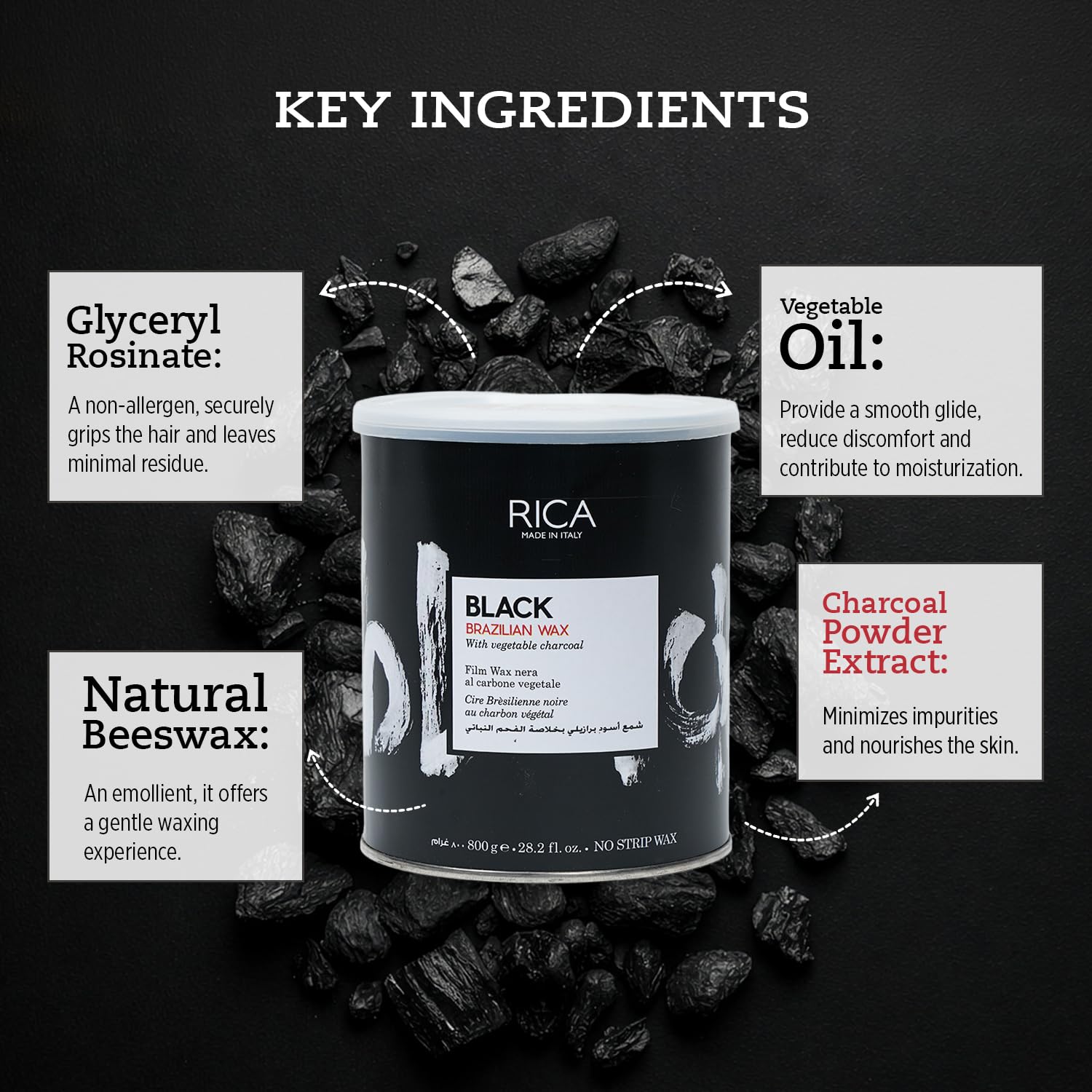 Rica Black Brazilian Stripless Painless Hair Removal Wax For Men & Women| Quick & Easy Tan Removal Waxing For Face, Armpit & Bikini Areas| 800 gm, Pack of 1 1