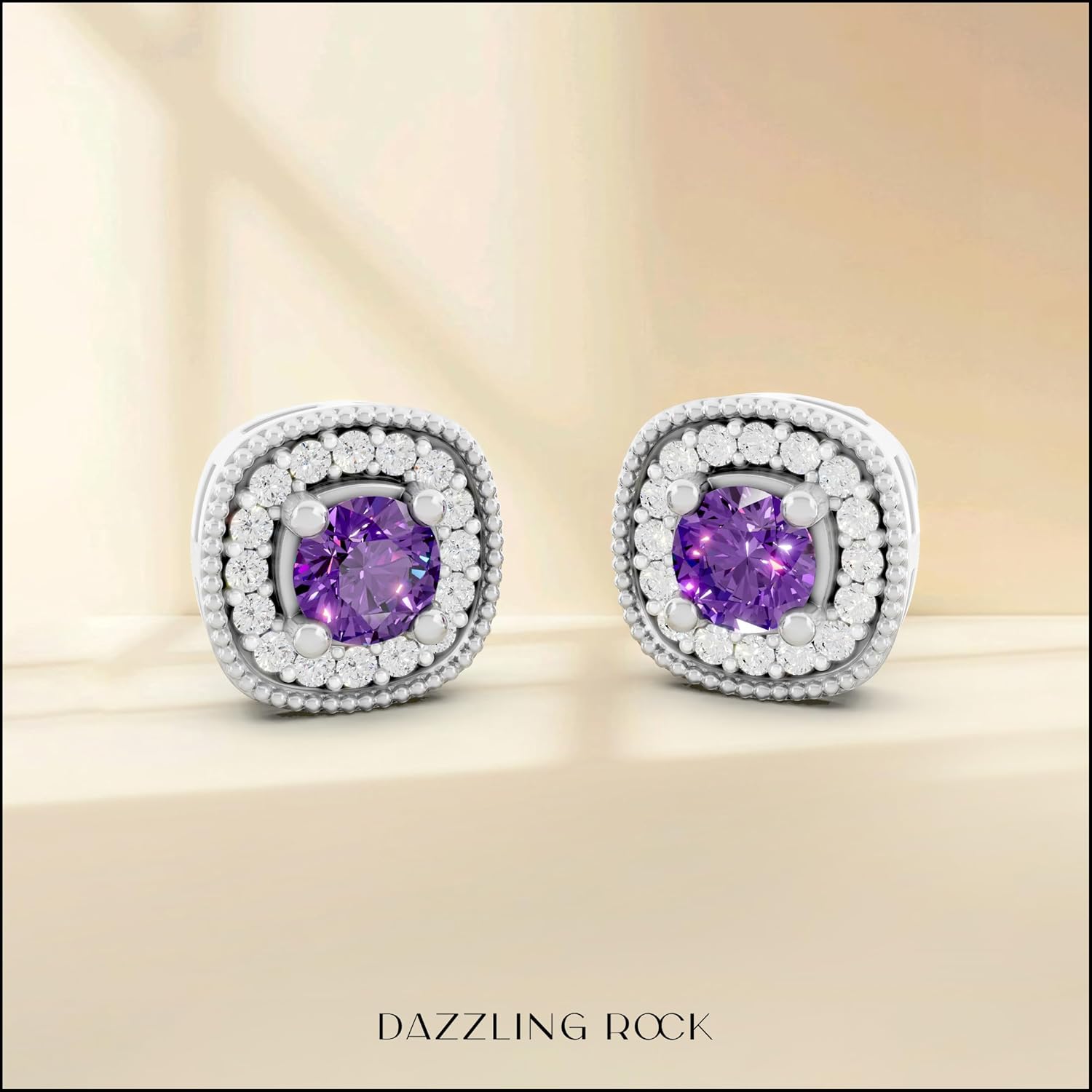 Dazzlingrock Collection Valentine's Day Gift Women Halo Stud Earrings, 10K White Real Solid Gold - Image 4