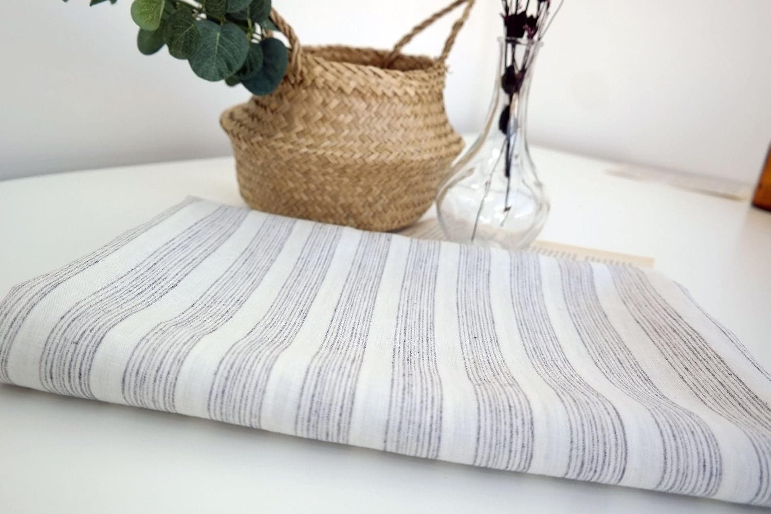 Violet Melange Stripe Linen Fabric | Stylish & Versatile Material for Sewing and Crafts
