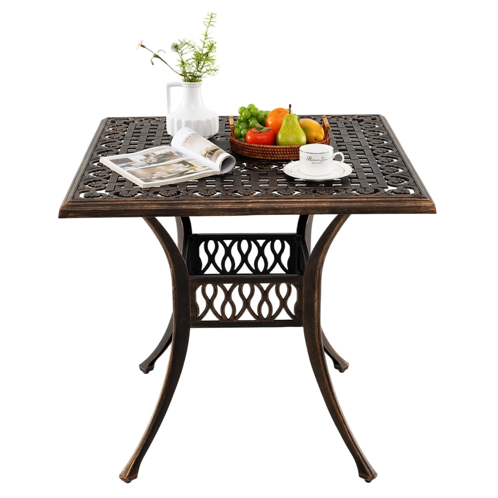 GIANTEX Gartentisch, Balkontisch 80 cm, Bistrotisch mit φ5 cm Schirmloch, Terrassentisch aus Gussaluminium mit verstellbaren Füßen, Esstisch wetterfester, Kaffeetisch für Garten (Quadratisch)