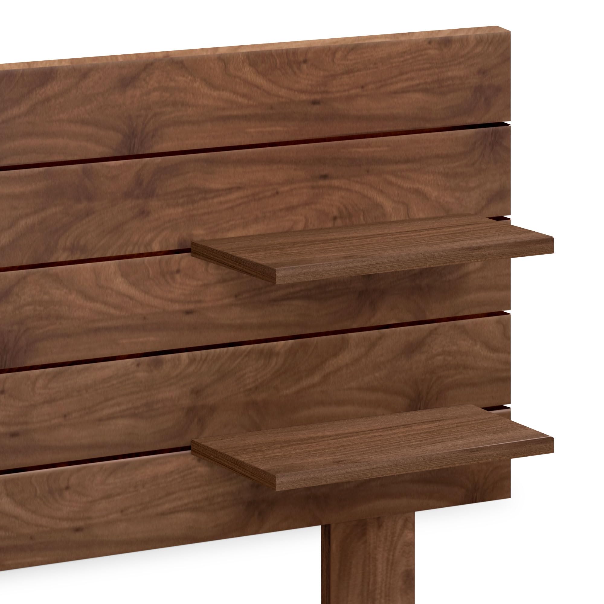 DHOME Tête de Lit avec Étagères en Bois Recyclé DM avec Pieds Suspendue au Mur Style Palette Lit Vintage Nordique Quincaillerie Incluse (Palette Horizontale, Noyer Bois, 160cm)
